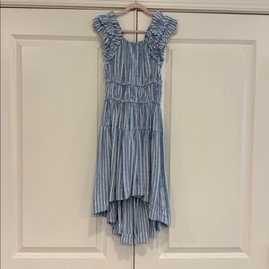 Habitual Blue and White Striped high Low Ruffle Dress